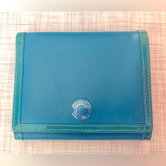 Coach French Calfskin Large Wallet Turquoise Teal - Picture 1 of 16